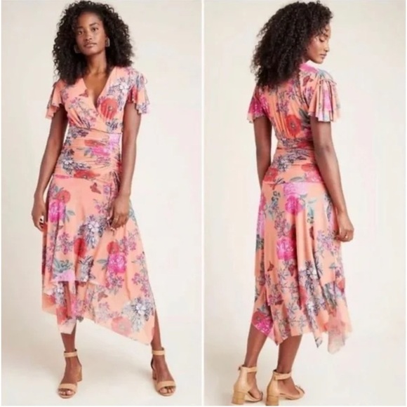 Maeve Anthropologie Simone Floral Asymmetrical Stretch long Dress Size medium - Picture 2 of 8